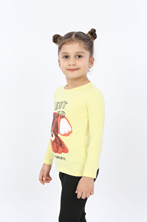 Toontoy Kız Çocuk Best Mood Ayıcık Baskılı Tişört