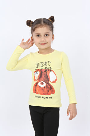 Toontoy Kız Çocuk Best Mood Ayıcık Baskılı Tişört