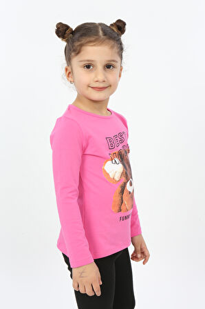 Toontoy Kız Çocuk Best Mood Ayıcık Baskılı Tişört