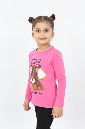 Toontoy Kız Çocuk Best Mood Ayıcık Baskılı Tişört