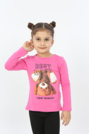 Toontoy Kız Çocuk Best Mood Ayıcık Baskılı Tişört