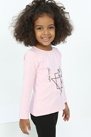 Toontoy Kız Bebek Çiçekli Yazı Nakışlı Tişört