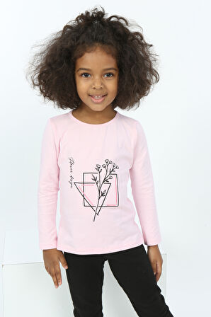 Toontoy Kız Bebek Çiçekli Yazı Nakışlı Tişört