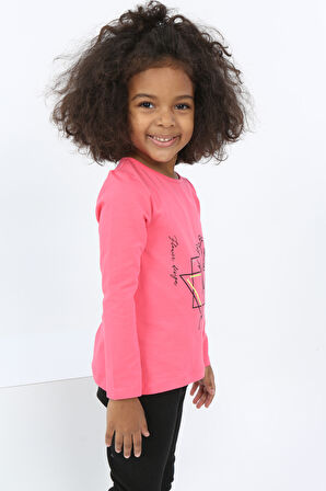 Toontoy Kız Bebek Çiçekli Yazı Nakışlı Tişört