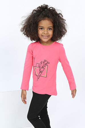 Toontoy Kız Bebek Çiçekli Yazı Nakışlı Tişört