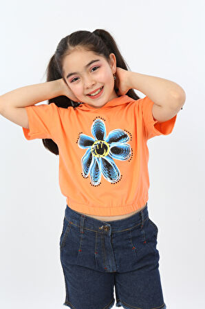 Toontoy Kız Çocuk Önü Çiçek Baskılı Tişört