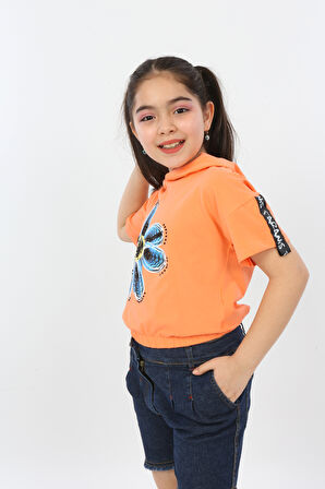 Toontoy Kız Çocuk Önü Çiçek Baskılı Tişört