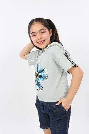 Toontoy Kız Çocuk Önü Çiçek Baskılı Tişört
