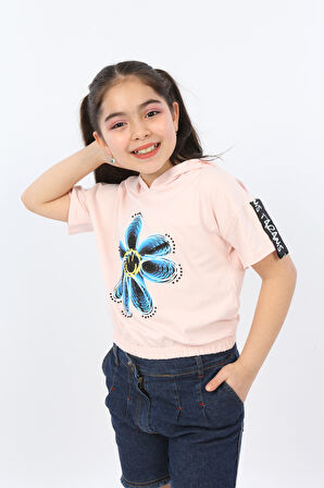 Toontoy Kız Çocuk Önü Çiçek Baskılı Tişört