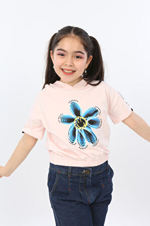 Toontoy Kız Çocuk Önü Çiçek Baskılı Tişört