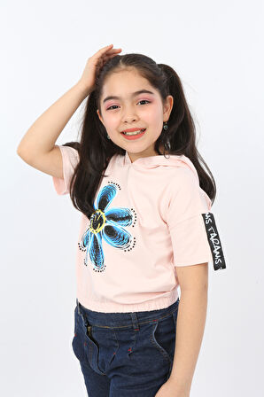 Toontoy Kız Çocuk Önü Çiçek Baskılı Tişört