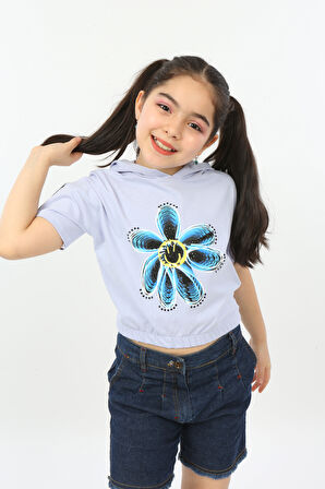 Toontoy Kız Çocuk Önü Çiçek Baskılı Tişört