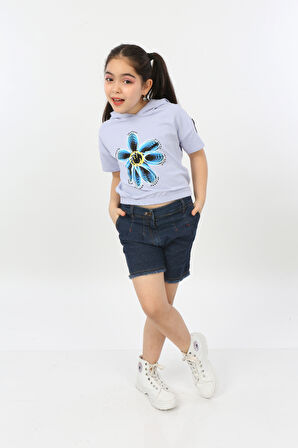 Toontoy Kız Çocuk Önü Çiçek Baskılı Tişört