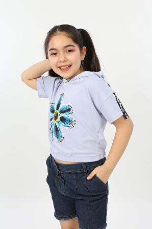 Toontoy Kız Çocuk Önü Çiçek Baskılı Tişört