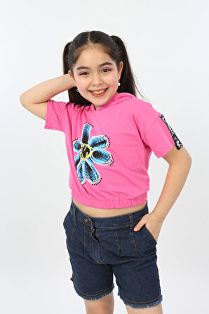 Toontoy Kız Çocuk Önü Çiçek Baskılı Tişört