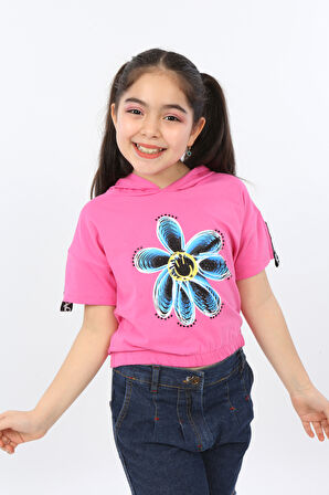Toontoy Kız Çocuk Önü Çiçek Baskılı Tişört