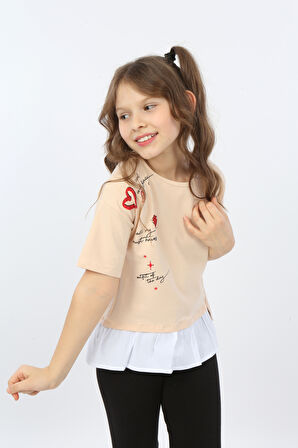 Toontoy Kız Çocuk Cool And Fancy Yazılı Kalp Baskılı Tişört