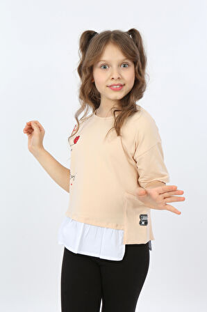 Toontoy Kız Çocuk Cool And Fancy Yazılı Kalp Baskılı Tişört