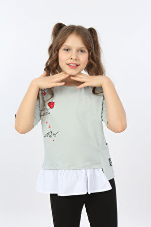 Toontoy Kız Çocuk Cool And Fancy Yazılı Kalp Baskılı Tişört