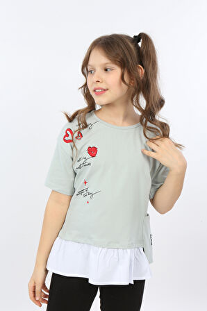 Toontoy Kız Çocuk Cool And Fancy Yazılı Kalp Baskılı Tişört