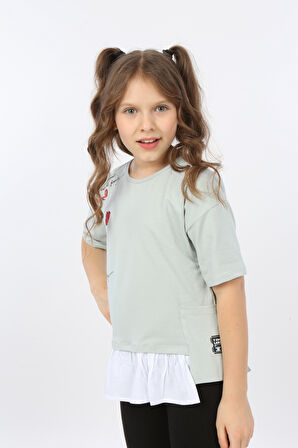 Toontoy Kız Çocuk Cool And Fancy Yazılı Kalp Baskılı Tişört