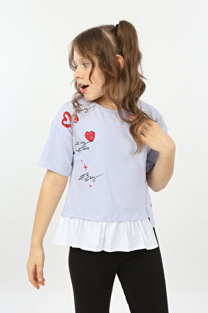 Toontoy Kız Çocuk Cool And Fancy Yazılı Kalp Baskılı Tişört
