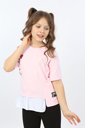 Toontoy Kız Çocuk Cool And Fancy Yazılı Kalp Baskılı Tişört