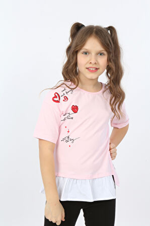 Toontoy Kız Çocuk Cool And Fancy Yazılı Kalp Baskılı Tişört