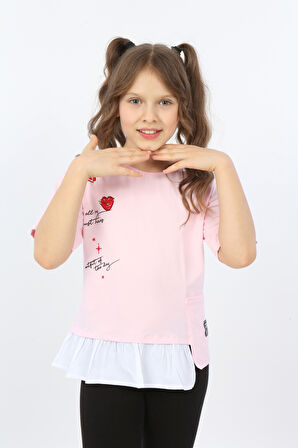 Toontoy Kız Çocuk Cool And Fancy Yazılı Kalp Baskılı Tişört