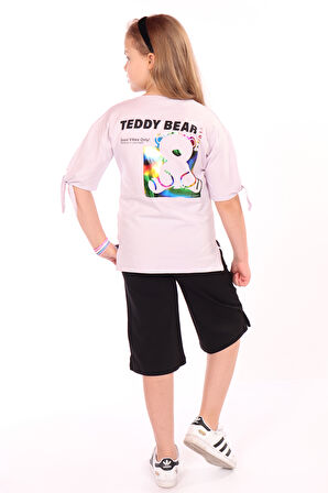 Toontoy Kız Çocuk Teddy Bear Baskılı Kaprili Takım