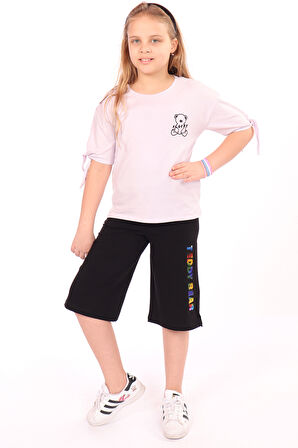 Toontoy Kız Çocuk Teddy Bear Baskılı Kaprili Takım