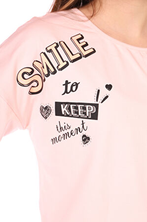 Toontoy Kız Çocuk Smile Keep Baskılı Kaprili Takım