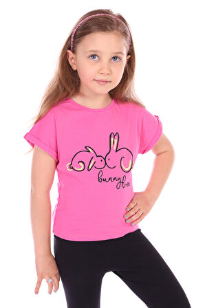 Toontoy Kız Bebek Tavşan Baskılı Nakışlı Tişört