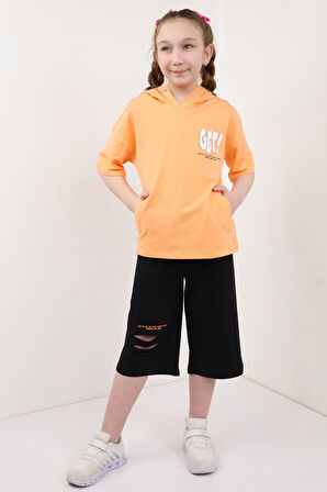 Toontoy Kız Çocuk Göğsü Get ! Baskılı Kapüşonlu Kaprili Takım