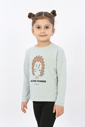 Toontoy Kız Çocuk Kirpi Baskılı Tişört