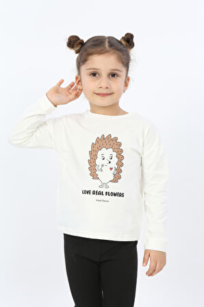 Toontoy Kız Çocuk Kirpi Baskılı Tişört