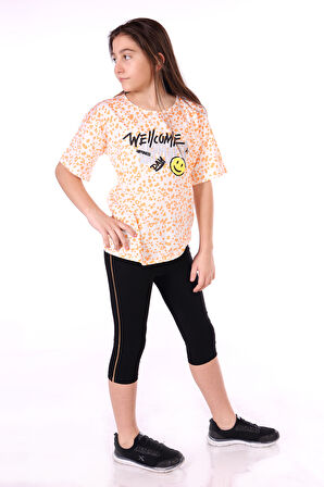 Toontoy Kız Çocuk Happiness Baskılı Kaprili Takım