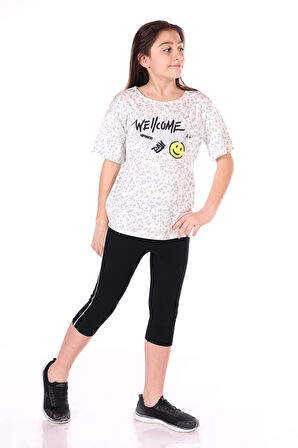 Toontoy Kız Çocuk Happiness Baskılı Kaprili Takım