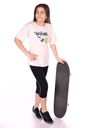 Toontoy Kız Çocuk Happiness Baskılı Kaprili Takım