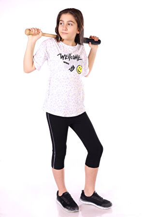 Toontoy Kız Çocuk Happiness Baskılı Kaprili Takım