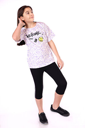 Toontoy Kız Çocuk Happiness Baskılı Kaprili Takım