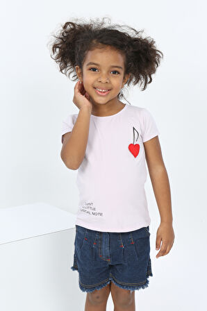 Toontoy Kız Bebek Göğsü Nota Nakışlı Yazı Baskılı Tişört