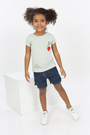 Toontoy Kız Bebek Göğsü Nota Nakışlı Yazı Baskılı Tişört