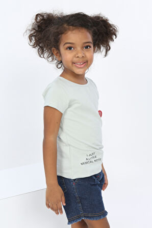 Toontoy Kız Bebek Göğsü Nota Nakışlı Yazı Baskılı Tişört