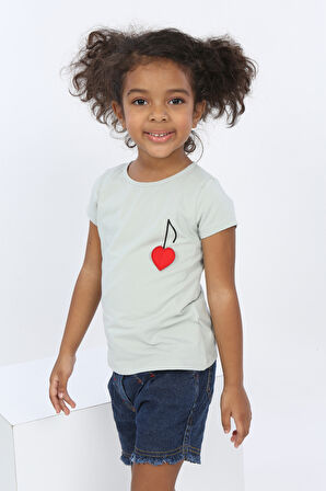Toontoy Kız Bebek Göğsü Nota Nakışlı Yazı Baskılı Tişört
