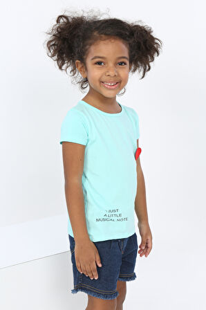 Toontoy Kız Bebek Göğsü Nota Nakışlı Yazı Baskılı Tişört