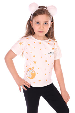 Toontoy Kız Bebek Önü Simli Yıldız Baskılı Tişört