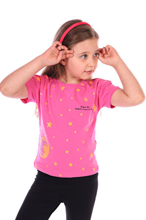 Toontoy Kız Bebek Önü Simli Yıldız Baskılı Tişört