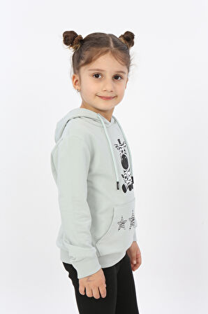 Toontoy Kız Çocuk Yıldızlı Zebra Baskılı Kapüşonlu Sweatshirt