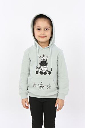 Toontoy Kız Çocuk Yıldızlı Zebra Baskılı Kapüşonlu Sweatshirt
